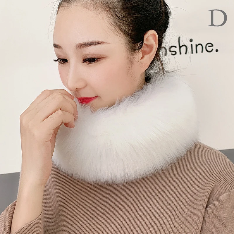 53CM Length Furry Scarves Winter Warm Women Fashion Faux Fox Fur Collar Scarf Shawl Stole Furry Neck Wrap Circles