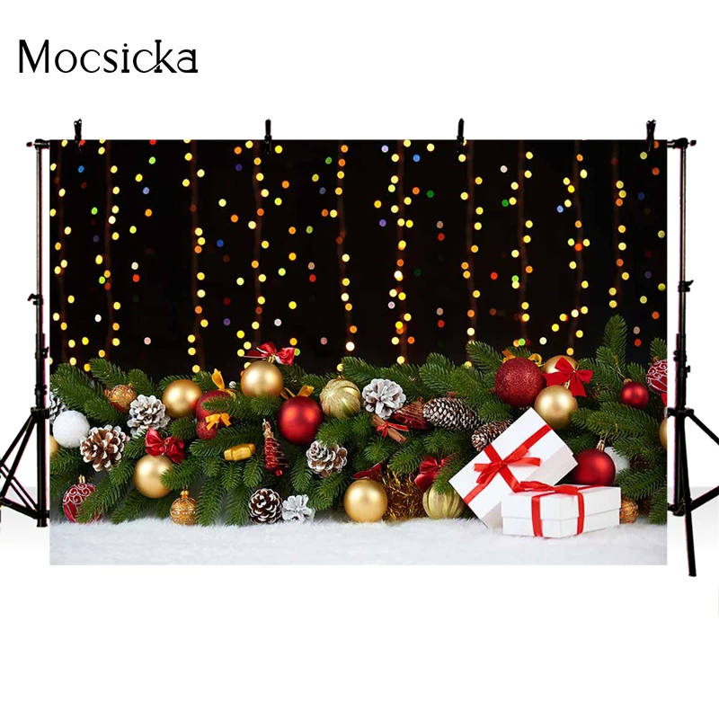 Mocsicka Christmas Photography Background Lights Christmas Tree Gift Decoration Props Child Portrait Photo Backdrop Studio