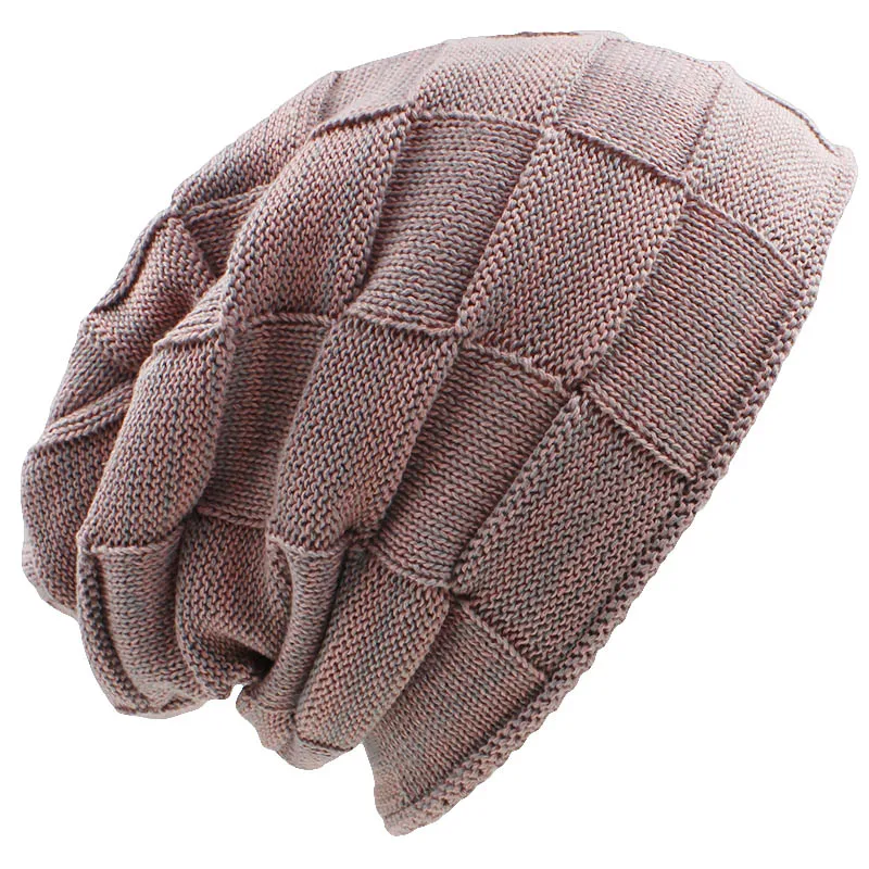 ALTOBEFUN Brand Plaid Design Women Baggy Knitted Skullies Bonnet Warm Hats For Girl Beanie Men Faux Fur Winter Hat Caps BHT077