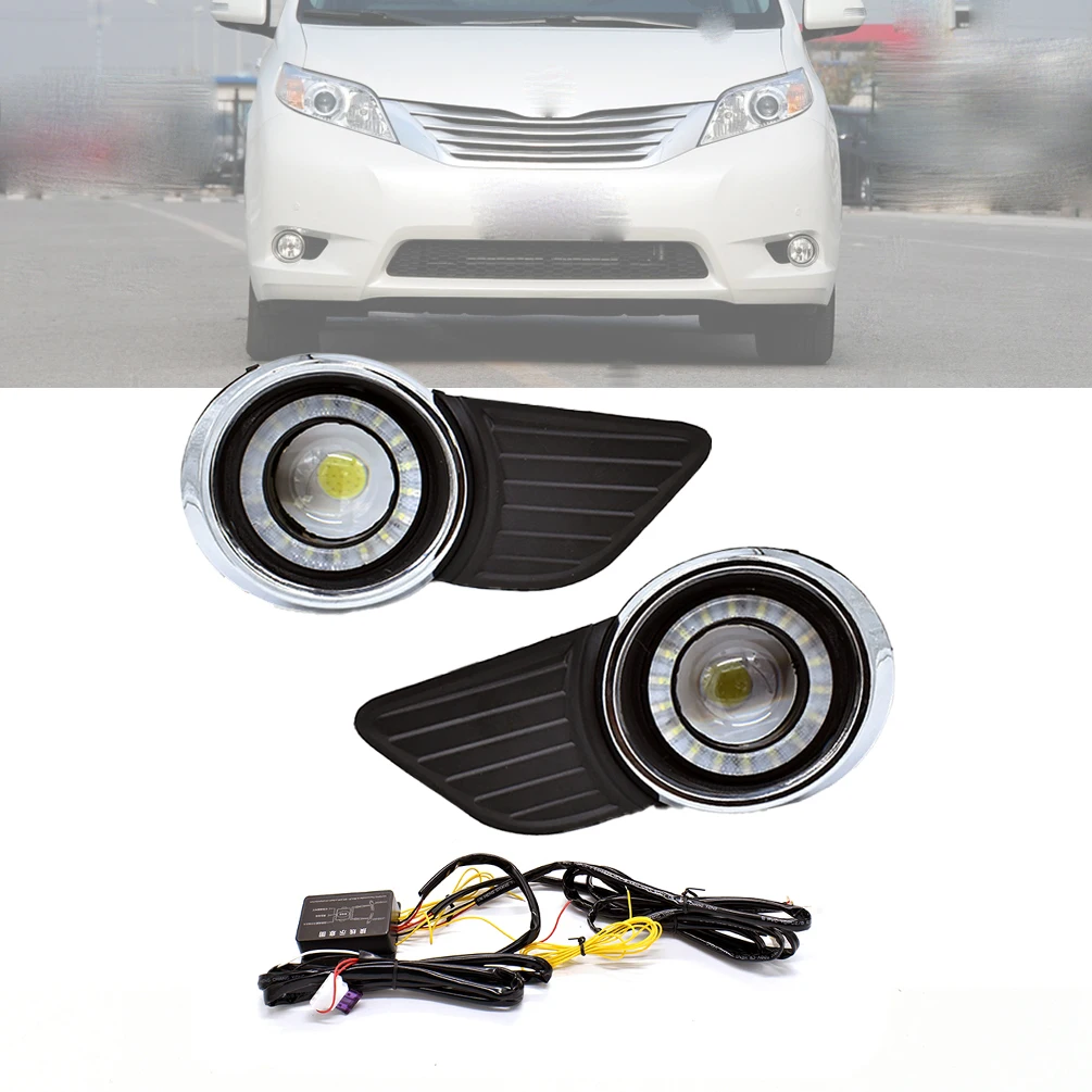 2Pieces Turn Signal Yellow Car LED Daytime Running Lights with LED Fog Lamp Front Bumper Car Accessories for Toyota Sienna 11-16