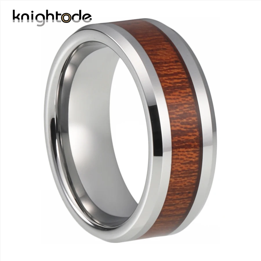 

8mm Tungsten Carbide Wedding Bands Ring Nature Wood Inlay For Men Women Anniversary Engagement Rings Beveled Edges Polished