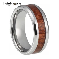 8mm Tungsten Carbide Wedding Bands Ring Nature Wood Inlay For Men Women Anniversary Engagement Rings Beveled Edges Polished