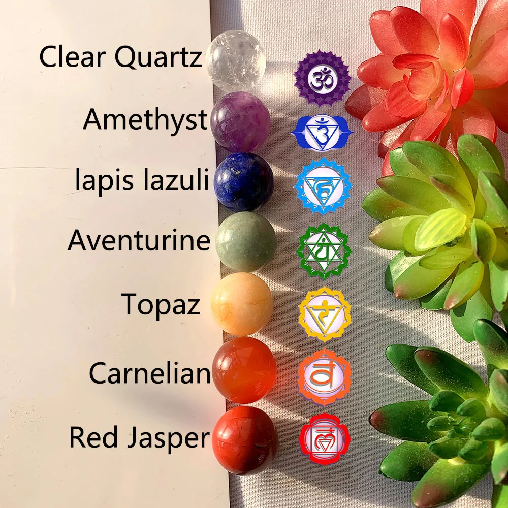 7pcs Natural Crystal Ball Seven Chakela Quartz Balance Energy Gem Decorative Yoga Ornaments Eliminate Negative