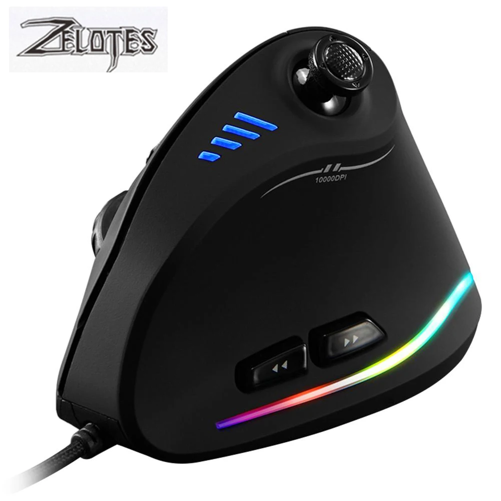 For ZELOTES Vertical Gaming Mouse Programmable USB Wired RGB Optical Mouse 11 Buttons 10000 DPI Adjustable Ergonomic Gamer Mice