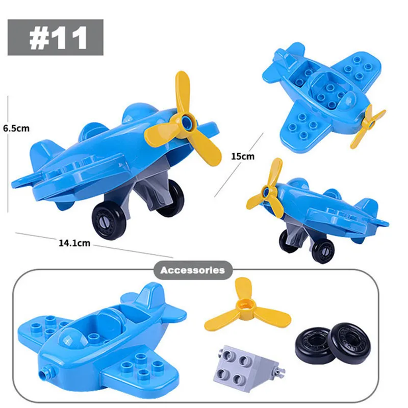 DIY Big Size Building Blocks Accessories Car Tractor Truck Airplane Classic City Traffic Serie Bus Car Compatible with Kids Birc