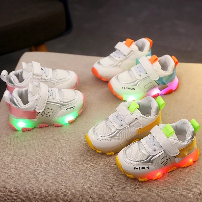 

LED Children & Toddler Shoes Soft Bottom Fashion Breathabale Air Mesh Kids Sneakers Girls Sports Casual Shoe Size 21-30