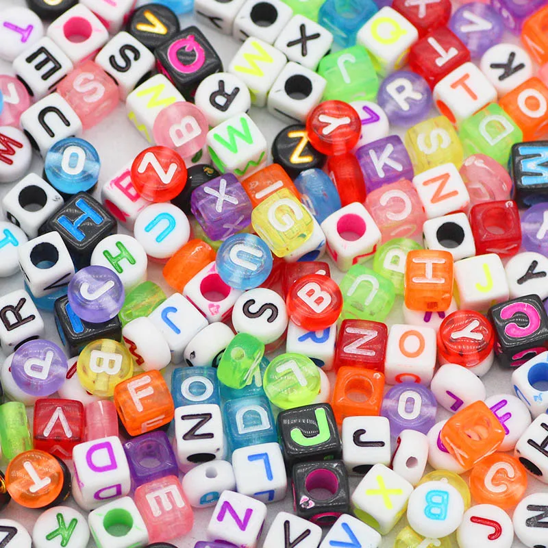 6/7MM Mixed Colour Square Flat Round Alphabet Acrylic Spacers Letter Loose Beads For Jewelry Making DIY Bracelet Accessories