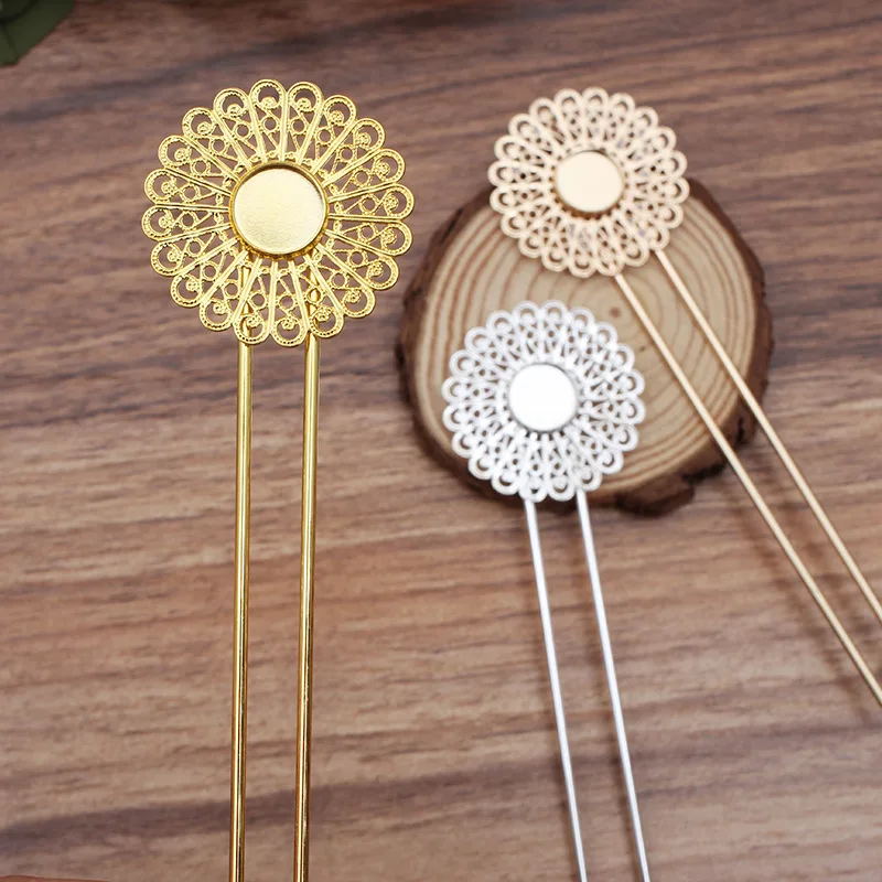 10pcs U Shape Hair Combs Setting Retro Flower Needle Bun Hair Sticks Hair Pins Metal Hairpins Women Hairwear DIY Findings