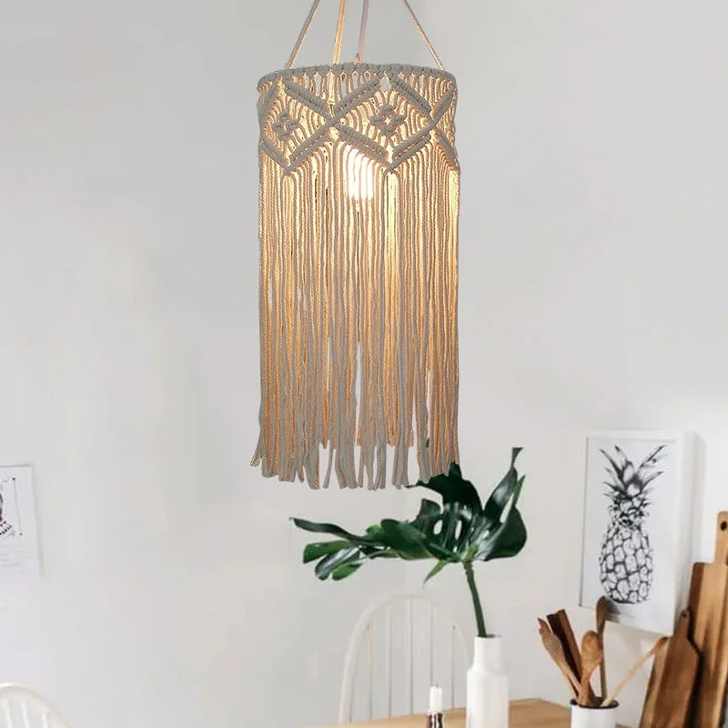 Nordic Bohemian Chandelier Simple Modern Cotton Rope Hand Woven Pendant Restaurant Lighting Bedroom Decorative Ceiling Lamp