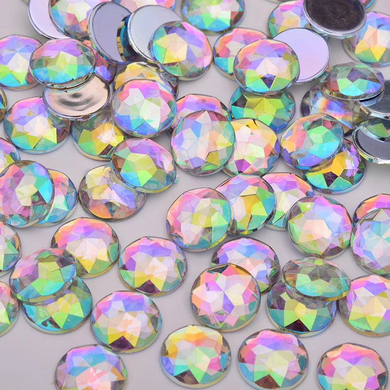 JUNAO 6 8 10 12 16 20 30 36 52mm Crystal AB Round Acrylic Rhinestones Glue On Flatback Stones For DIY Clothes Decoration