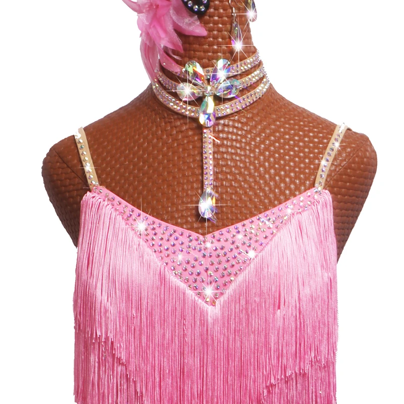 Vestido de baile latino para mujer, promoción de ventas de tienda, vestido de baile latino para mujer, Rosa, fiesta de Club, bailarina, cantante,