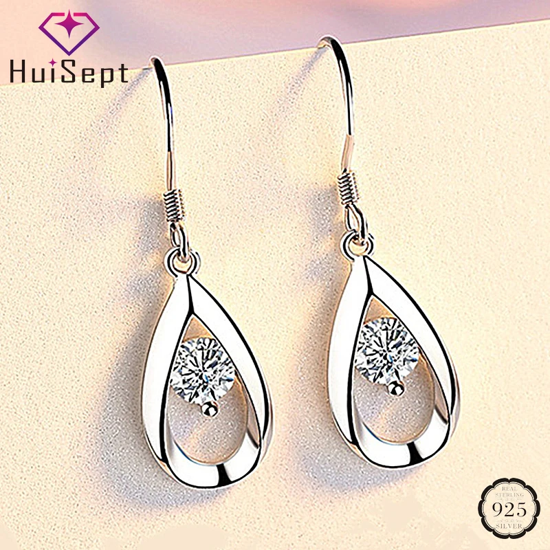 

HuiSept Earrings 925 Silver Jewelry Water Drop Shape Zircon Gemstones Long Earrings for Female Wedding Promise Party Ornaments