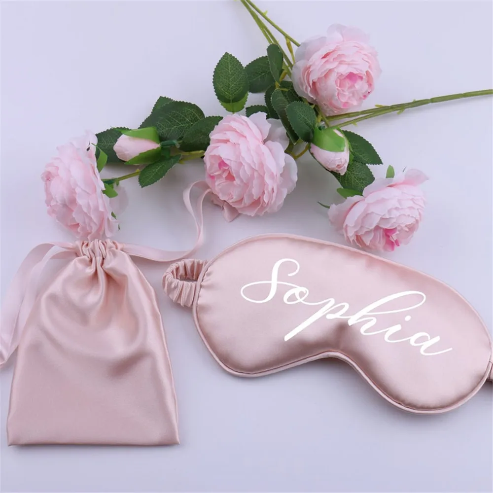 New Custom Name Eye Mask Personalized Printed Silk Sleep Mask With Bag Bachelorette Party Gifts Silk Sleeping Eye Mask Cover