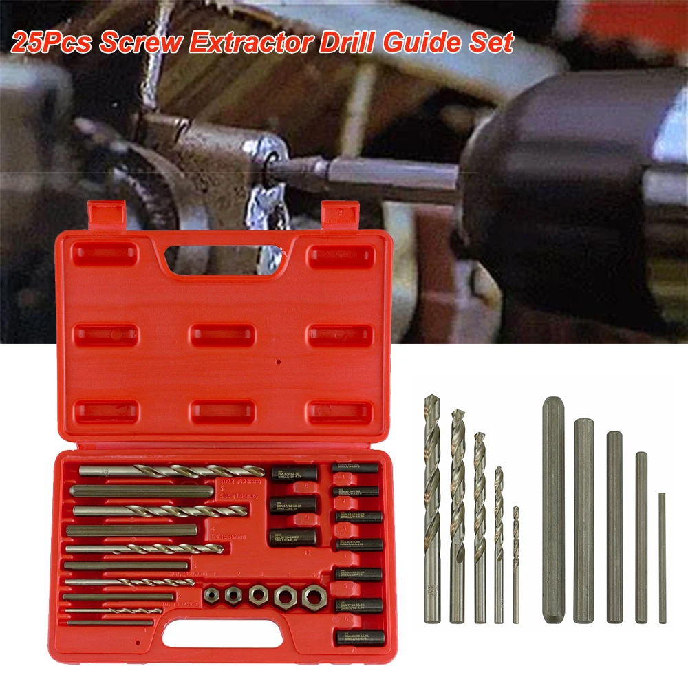 25Pcs Professional Screw Extractor Drill Guide Set Remove Broken Screw Bolts Fastners