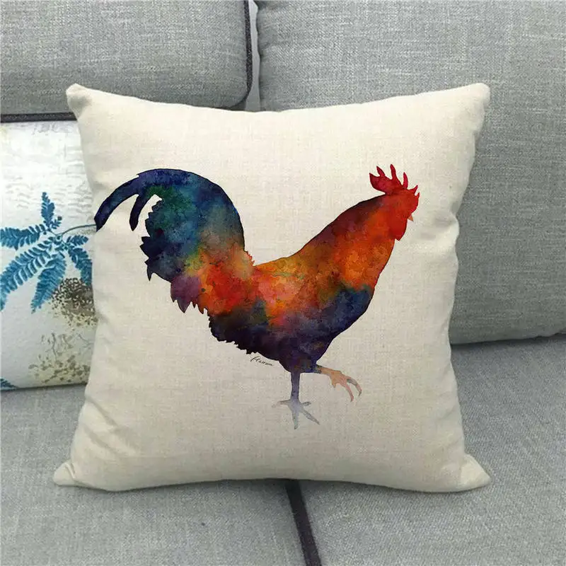 Animal Cock Hen Printed Cushion Cover Farmhouse Decor Linen Pillow Case 45cmx45cm Square Office Chair Handmade Cushion Case