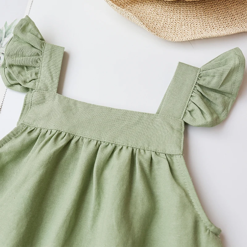 Girls Cotton And Linen Strap Dress Summer New Style Children\'s Sleeveless Button Casual Loose Baby Princess Dresses