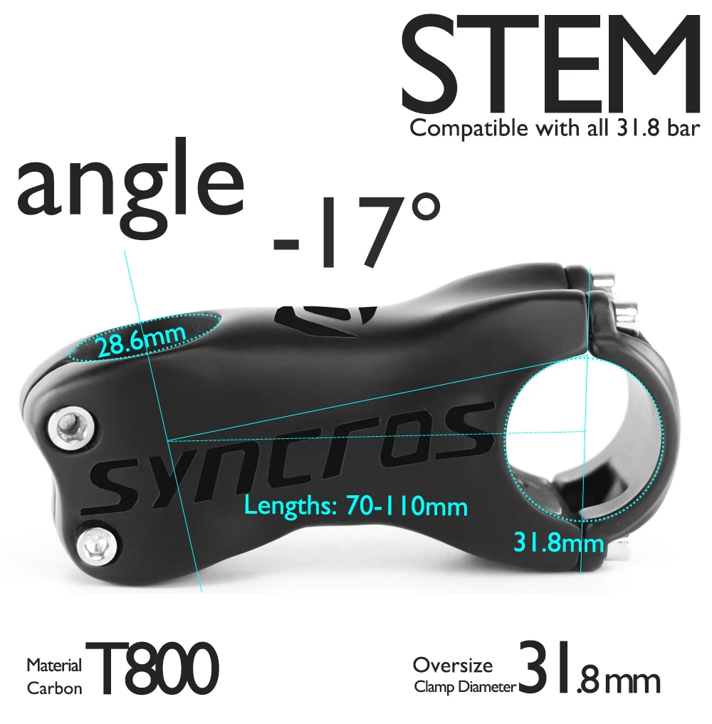 Syncros Fraser SL Vollcarbon-Vorbau, Rennrad-/MTB-Vorbau, 6 ° /17 ° 60mm-110mm, 28,6mm, 31,8mm, Fahrradzubehör – Detail 7