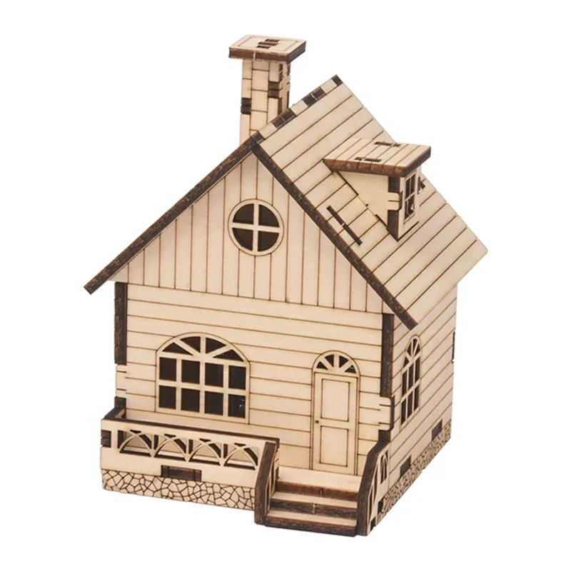 Holzhaus Montagemodell Spieluhr Kreative Montage Handkurbel Spieluhr Geschenk Handwerk für Kinder P284