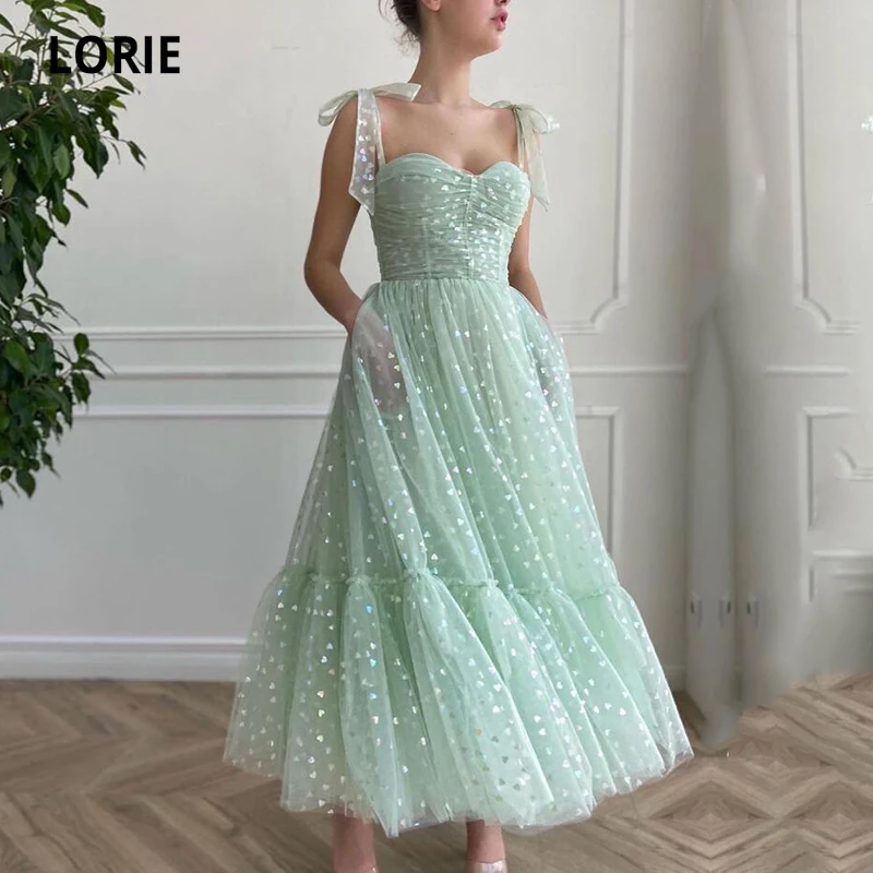 Lorie Shiny Fairy Prom Jurken Sweetheart Mint Green Tulle Thee Lengte Wedding Party Gown Korte Afstuderen Gewaden De Cocktail