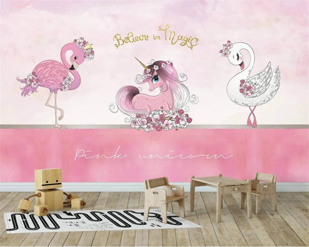 beibehang Custom hand-painted pink unicorn rainbow starry children's room background new nordic papel de parede wallpaper