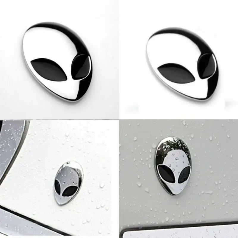 2 Pack Metal 3D Alienware Alien Head Car Auto Logo Sticker Badge Emblem Decal