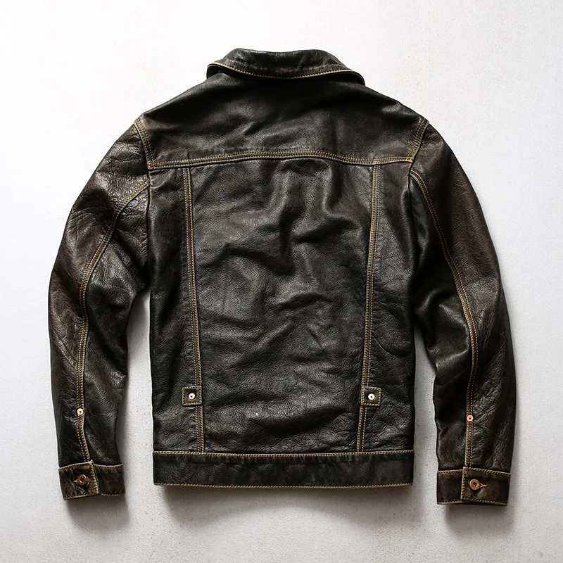 HA506 RockCanRoll Super Quality Coat Genuine Cow Leather Cowhide Cotton Lining Stylish Durable Vintage Jacket