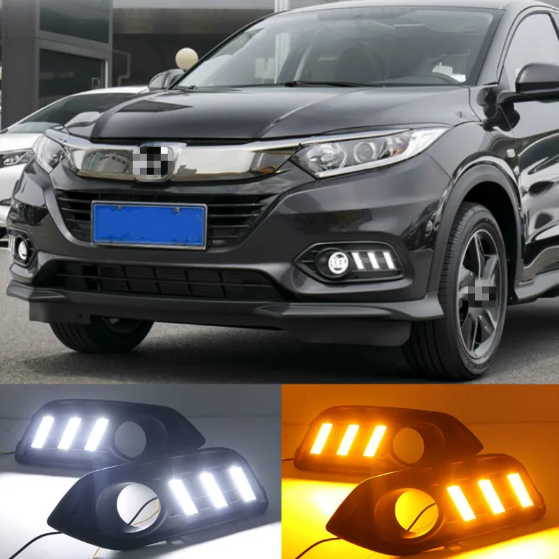 LED DRL For Honda HRV HR-V 2018 2019 Vezel Daytime Running Light Fog Lamp with Yellow Turning Signal Lamp