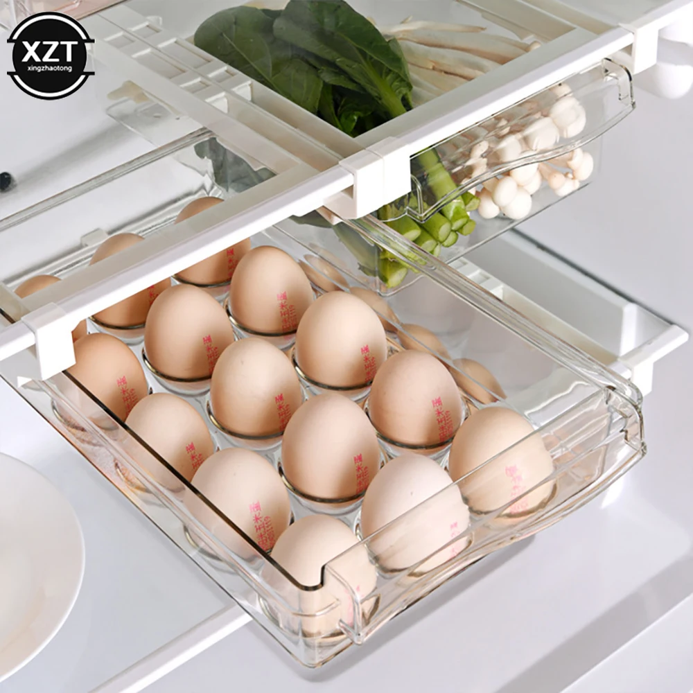 New Kitchen Fruit Food Storage Box Plastic Clear Fridge Organizer Slide Under Shelf Drawer Box Rack Holder Refrigerator Drawer