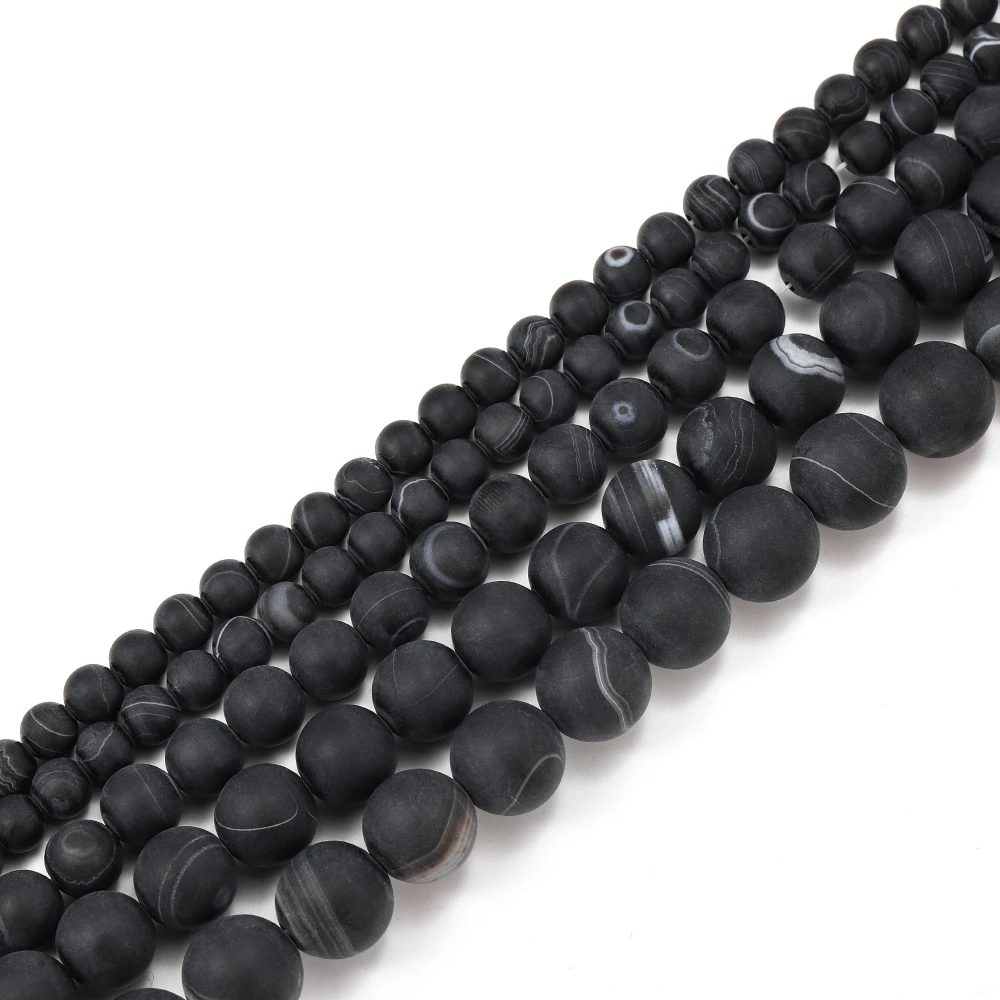 Natural matte Black Stripes Agates 4 6 8 10 12 MM Diy Loose Spacer Beads Men's and Women's Bracelet Necklace