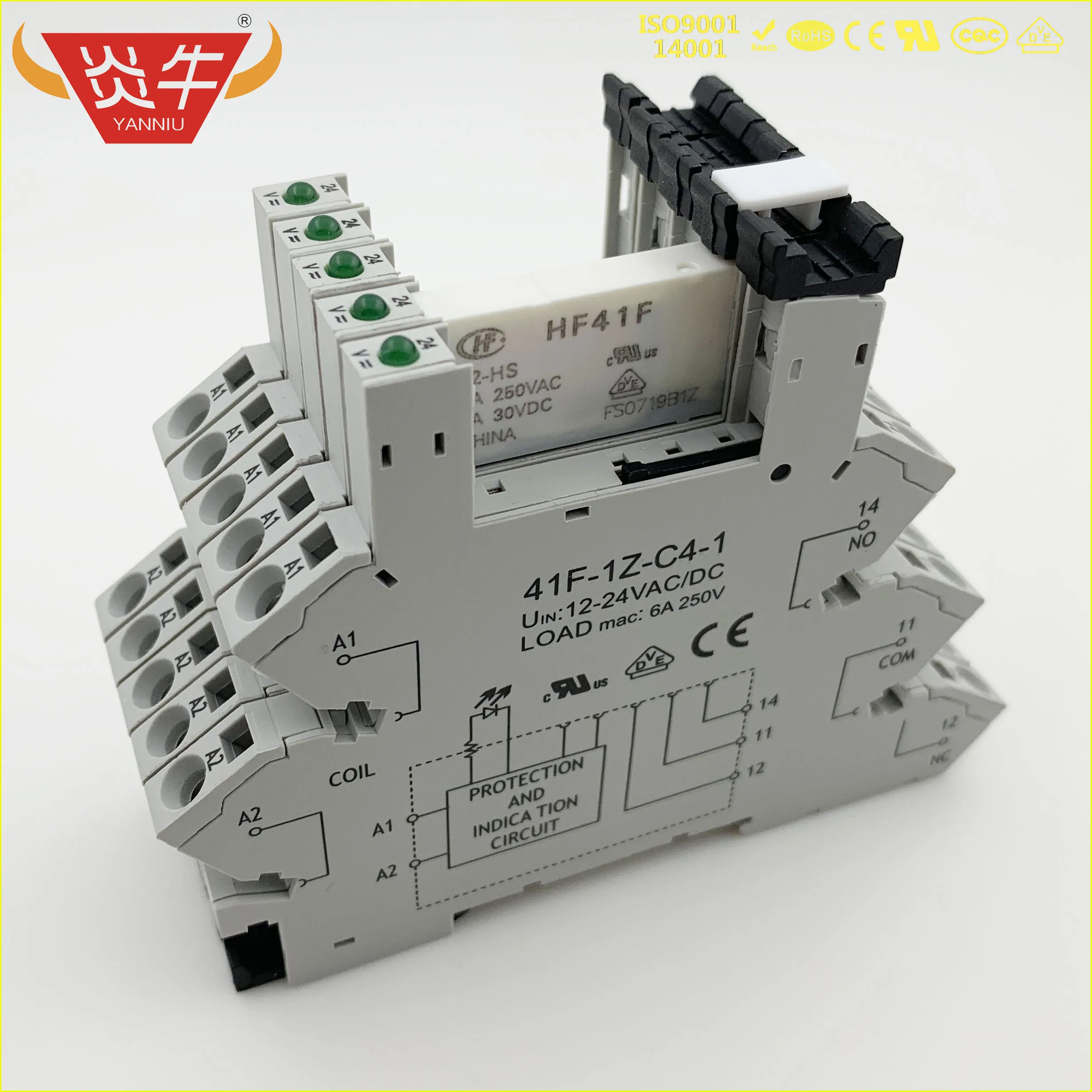 10Pcs RELAY SOCKETS 41F 1Z C4  41FF DIN Rail Snap Mount POWER RELAY WITH RELAY HOLDER AC&DC 6-24V VOLTAGE CONTACT RELAY MODULE