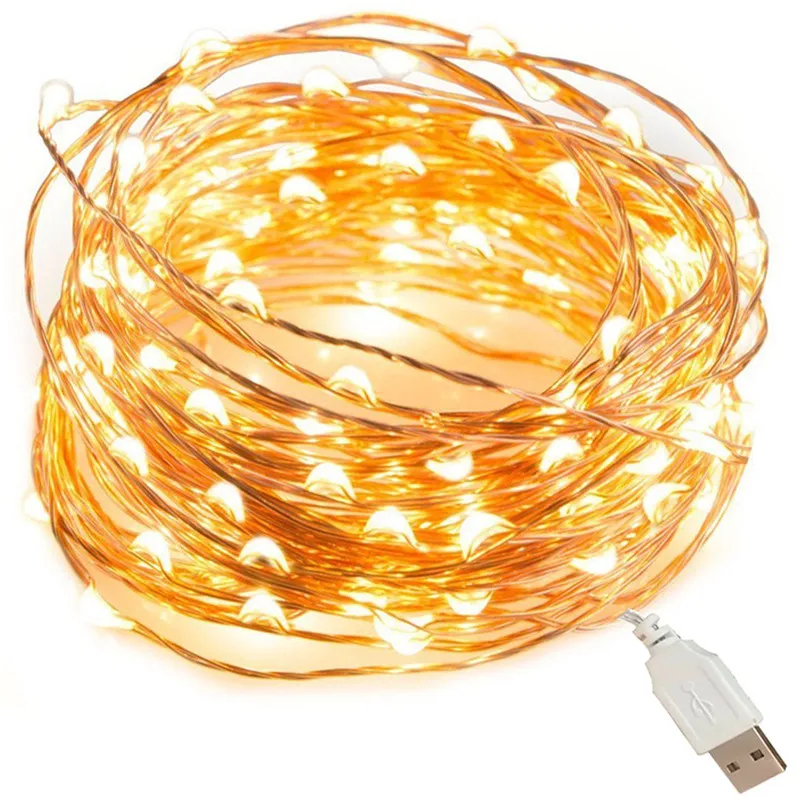 USB Powered LED String lights Silver Wire Fairy Garland New Year Decor Wedding Christmas Decoration for Home Room 1M 2M 5M 10M