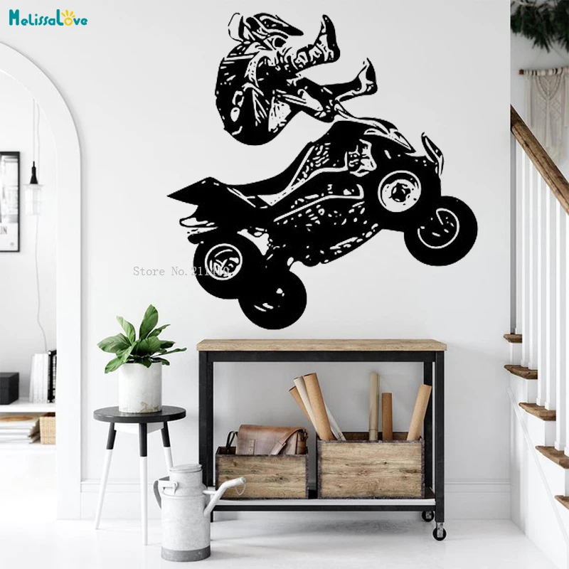 Quad Motor Wall Sticker Decal Motorcross Free Style Dirt Bike Leaping The Hillside Sport Decor Motorcycle Boys Man Room YT3794