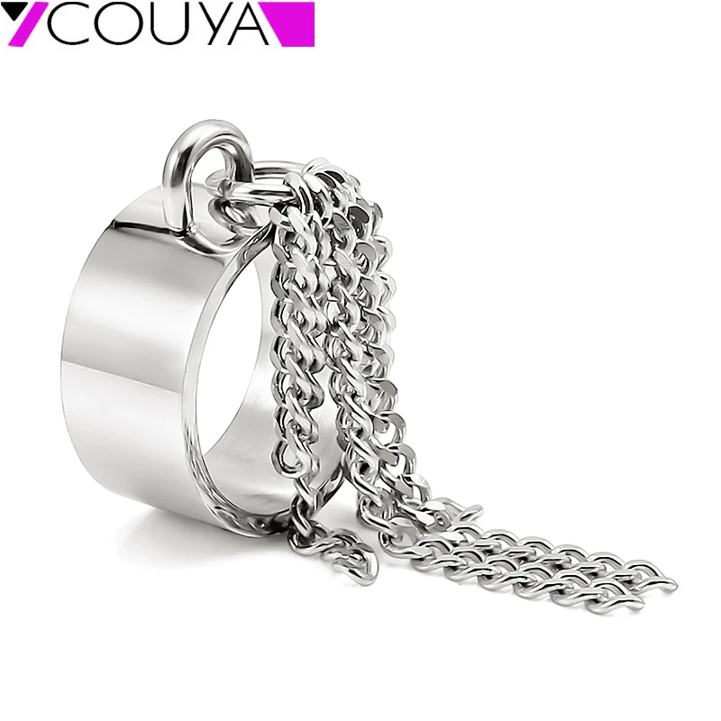 Stainless Steel Link Chain Long Tassel Rings Punk Plain Silver Color Simple Minimalist Finger Rings for Women Band Female Bijoux