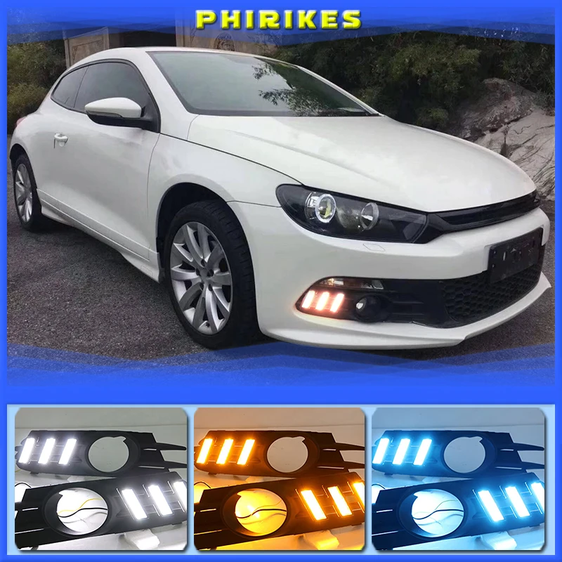 

LED drl daytime running light for Volkswagen Scirocco 2009-14 with moving yellow turn signal and blue night light