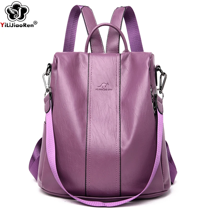 

Casual Anti Thief Backpack for Women Shoulder Bag Famous Brand Soft Leather Backpack Female Simple School Bags for Teenage Girls