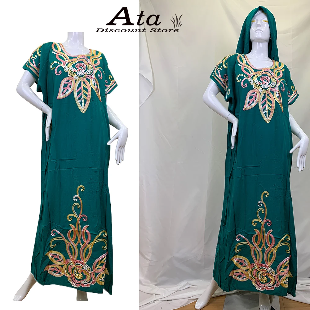 Embroidery Cotton Abaya Dubai African Dresses For Women Robe Longue Femme Musulmane Islam Clothing Turkey Kaftan Eid Mubarak