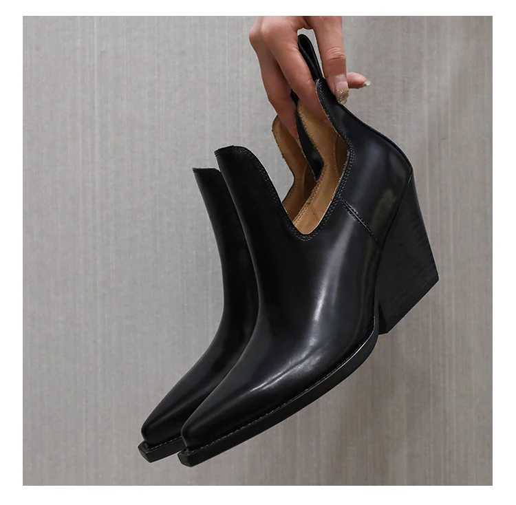 New Sexy Pointed Toe Autumn Shoes Slip On Fashion Women Footwear Dress Shoes For Girls Chunky Heel Ankle Boots Short Boots Lady