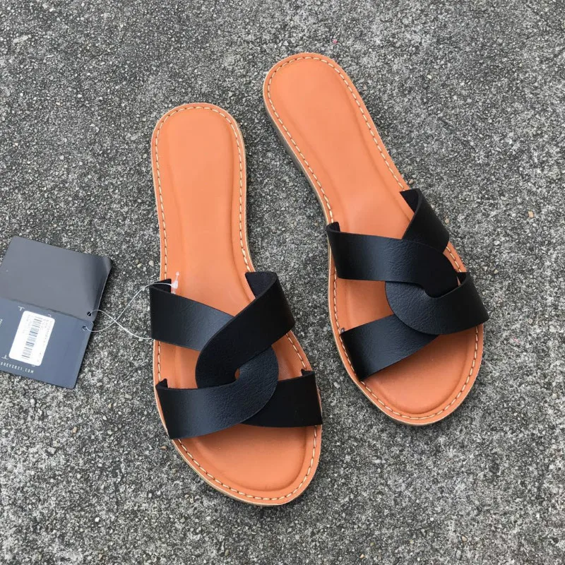 Large Size 41 Summer Women Sandals Leather Fashion Design Summer Outdoor Beach Shoes Flat Comfort Modern Slides Ladies Shoes