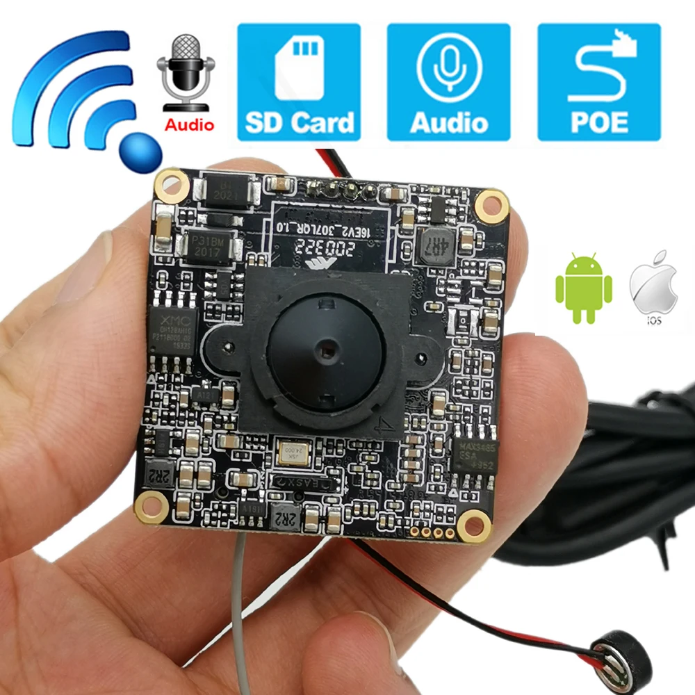 720P 960P 1080P 2MP 3MP 5MP Hd Onvif P2P Size 38*38mm Hi3518E HI3516E Audio Wireless IP Camera Module Wifi SD Card Slot Camhi