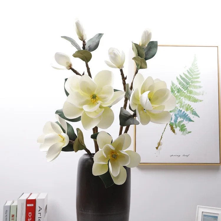 99CM 3D Lifelike Magnolia Branch Silk 3 Head Flowers Artificial Fake Flower for Wedding Decorate home Decoration Party Accessory