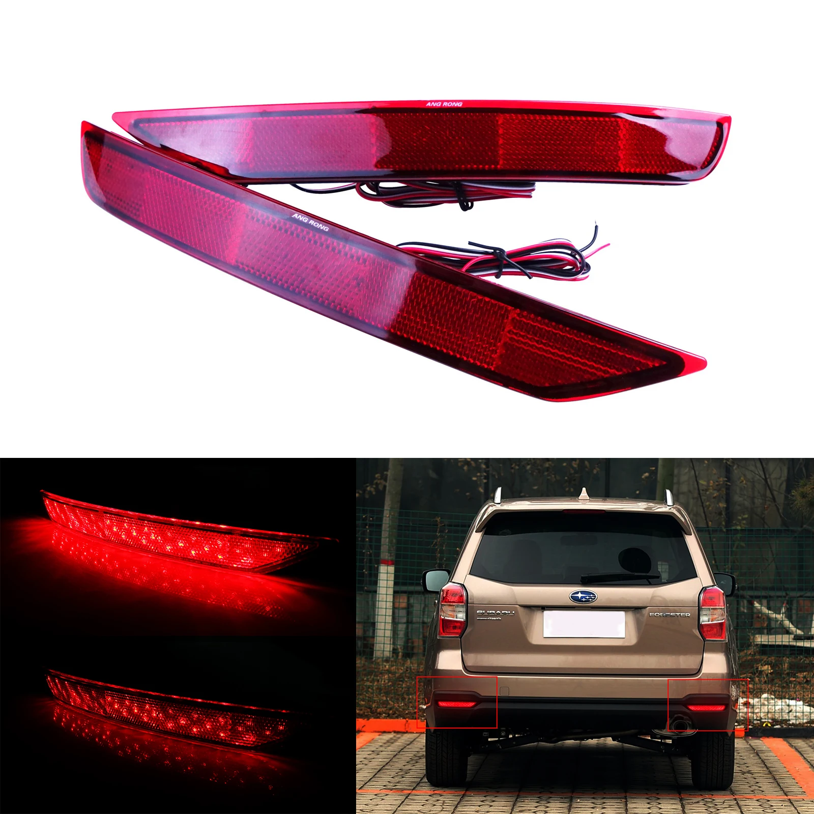 

ANGRONG 2x Red Lens LED Car Bumper Reflector Tail Brake Light For Subaru Forester 09-18