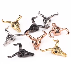 4 Color Gold Silver Color Bull head Beads Copper Jewelry Accessories Black Zirconia Spacer Charm DIY Bracelet Making 3PC/lot