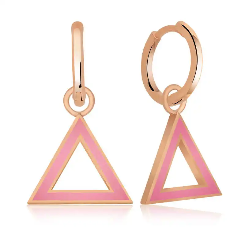 Silver Phosphor Pink Triangle Earrings 925 Sterling Women for Jewelry Wedding Party Birthday Gift - Box - Fashion - Girl - Special Days