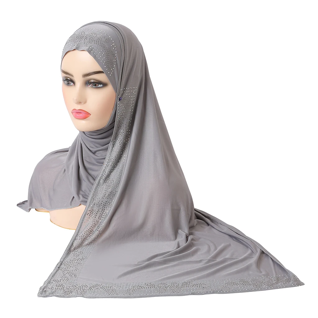 H287 Amira pull on Hijab with shawl wrap pray Headscarf with stones muslim scarf islam Full Cover Hat Turban Caps Bonnet