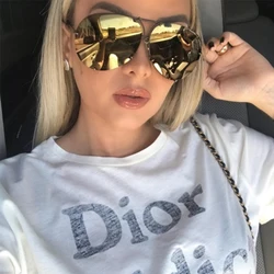 Black Pilot Sunglasses Women Men Silver Mirror Oversized Metal Luxury Brand Sunglasses Female Big Gradient Shades Eyewear UV400