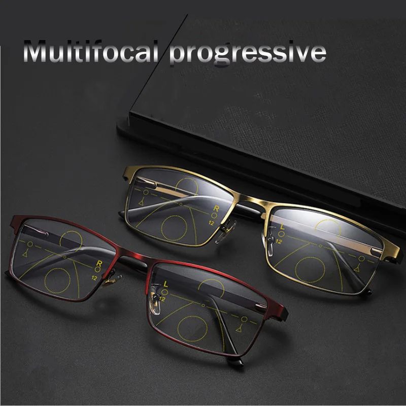 

Men Women Reading Glasses Progressive Multifocal Anti Blue Ray Computer Glasses Glass Half Metal Frame Bifocal Gafas 150 250 100