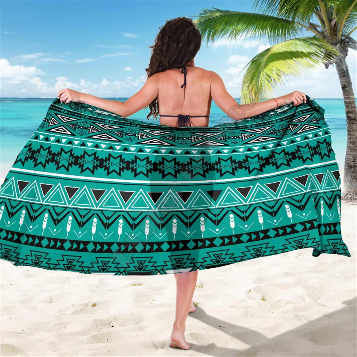 Teal Green Aloha Aztec Sarong 3D printed Towel Summer Seaside resort Casual Bohemian style Beach Towel 02