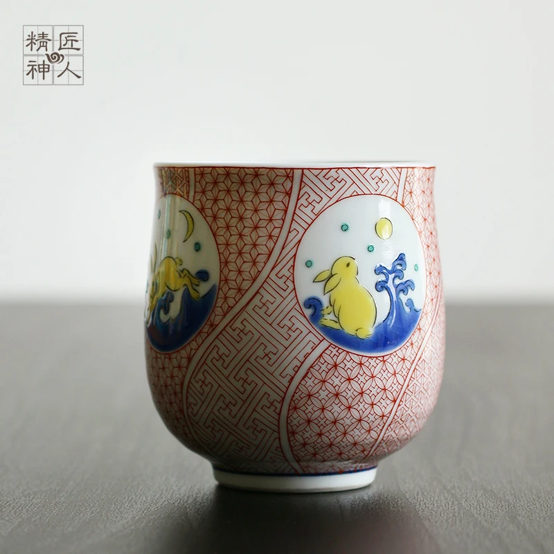 

imported from Japan to burn red paint yutu soup ceramic cups cups little rabbit coloured drawing or pattern glass