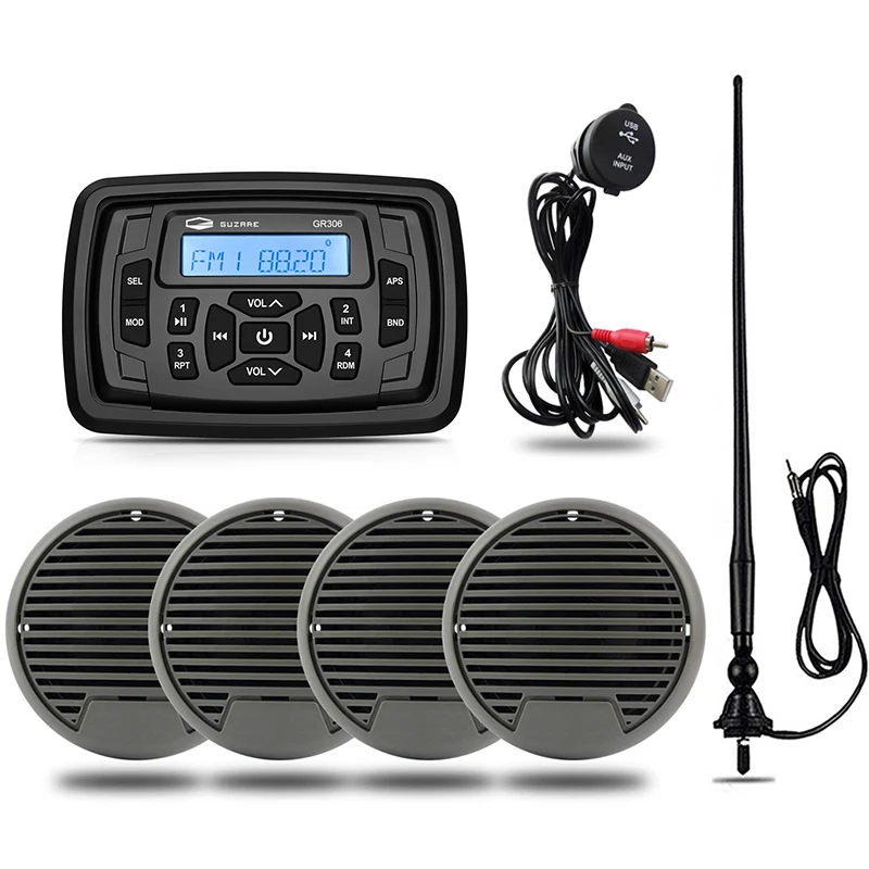 

Waterproof Marine Stereo Bluetooth Radio Audio Receiver Car MP3 Player+2 Pair 3inch Marine Speaker+AM FM Antenna+Boat USB Cable