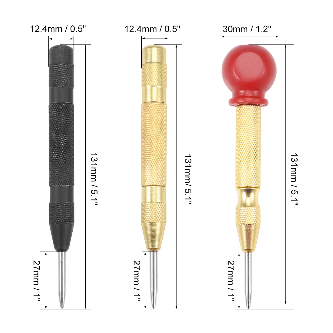 uxcell 3in1 set Automatic Center Hole Punch Spring Loaded 5 inch Adjustable Impact Hand Tool for Metal Wood Plastic w Case